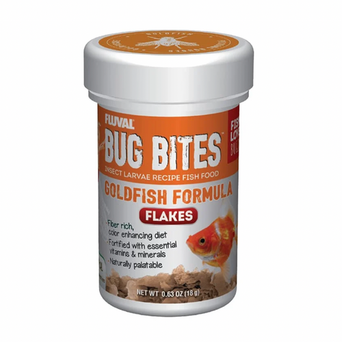 Bug Bites Goldfish Flakes fish food with Black Soldier Fly larvae and marigold extract for vibrant colors and healthy digestion